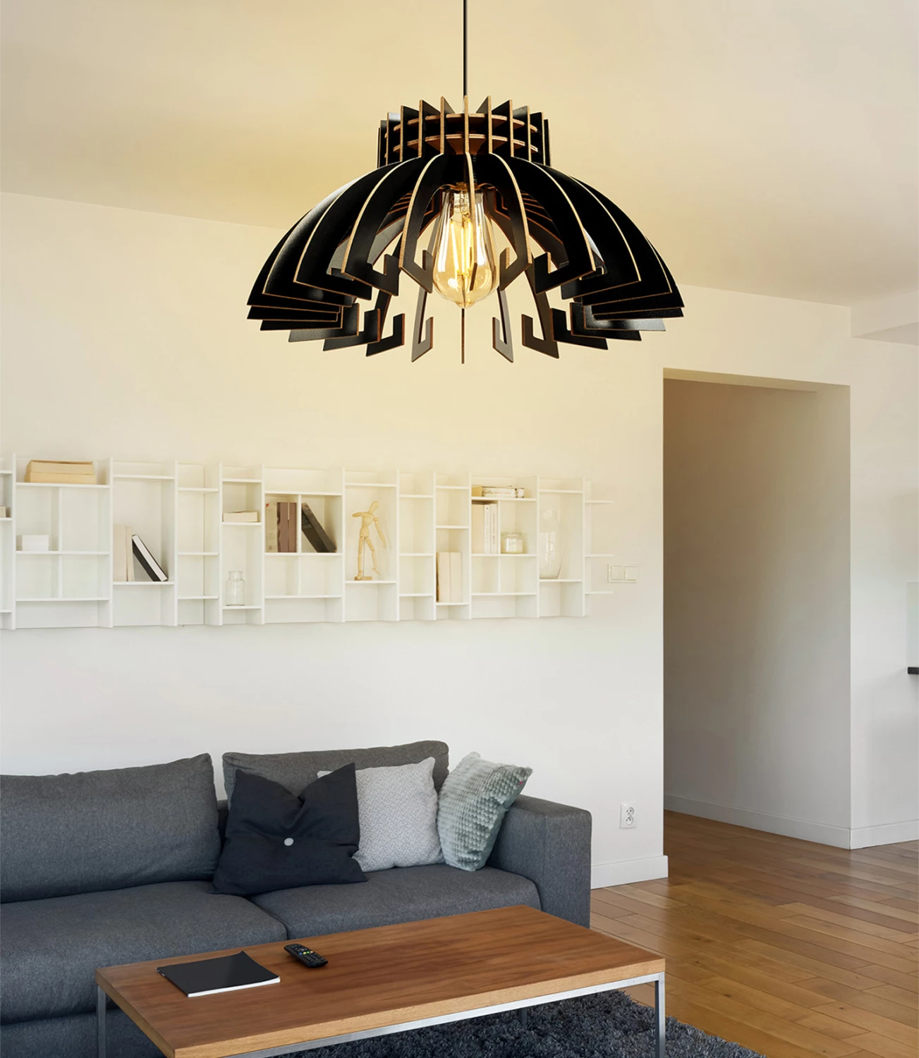 Llambë varëse prej druri, ngjyrë e zezë, FH7350.03, Φ54x65Υ cm