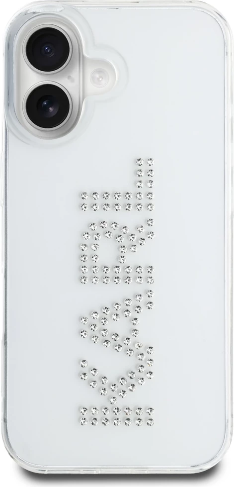 Mbështjellës Karl Lagerfeld IML Rhinestones Logo për iPhone 16, Transparent