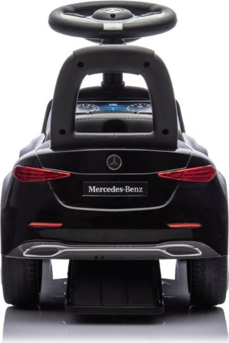 makinë shtytëse për fëmijë, Milly Mally Mercedes C-Class S 6103, 4 rrota, 12m+, ngarkesë 25 kg, timon me tinguj, ndarje nën sedilje, e zezë