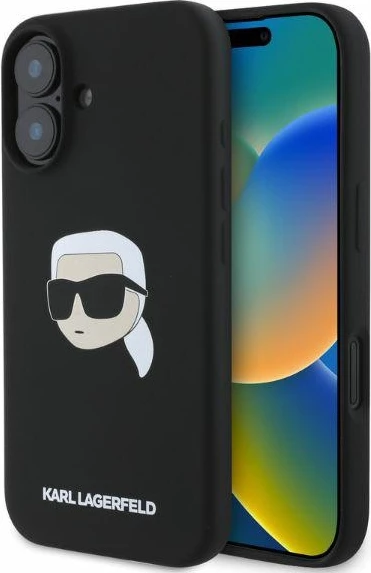 Mbështjellës Karl Lagerfeld Silicone Karl Head Print MagSafe për iPhone 16, i zi