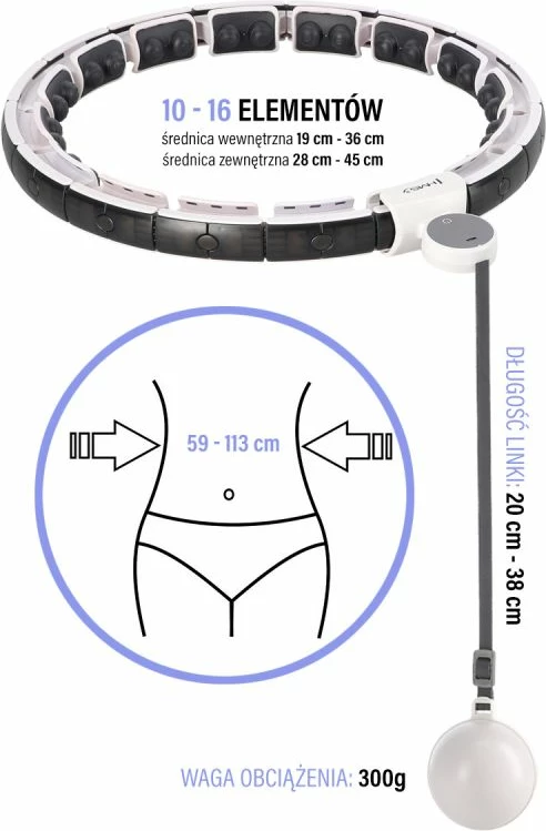 Hula hop HMS HHM16 me magnet dhe peshë, i bardhë me numërues