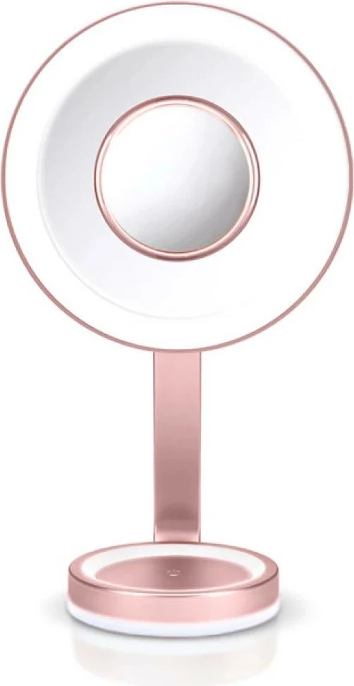 Pasqyrë kozmetike, BaByliss, 9450E, 19 cm, zmadhim x10 me pasqyrë magnetike, LED me disa modalitete, rrotullim 360°, dyanshme, rozë satin