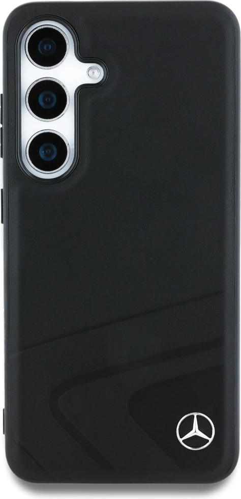 Mbështjellës Mercedes Leather Horizontal Debossed Curves MagSafe për Samsung Galaxy S25, e zezë