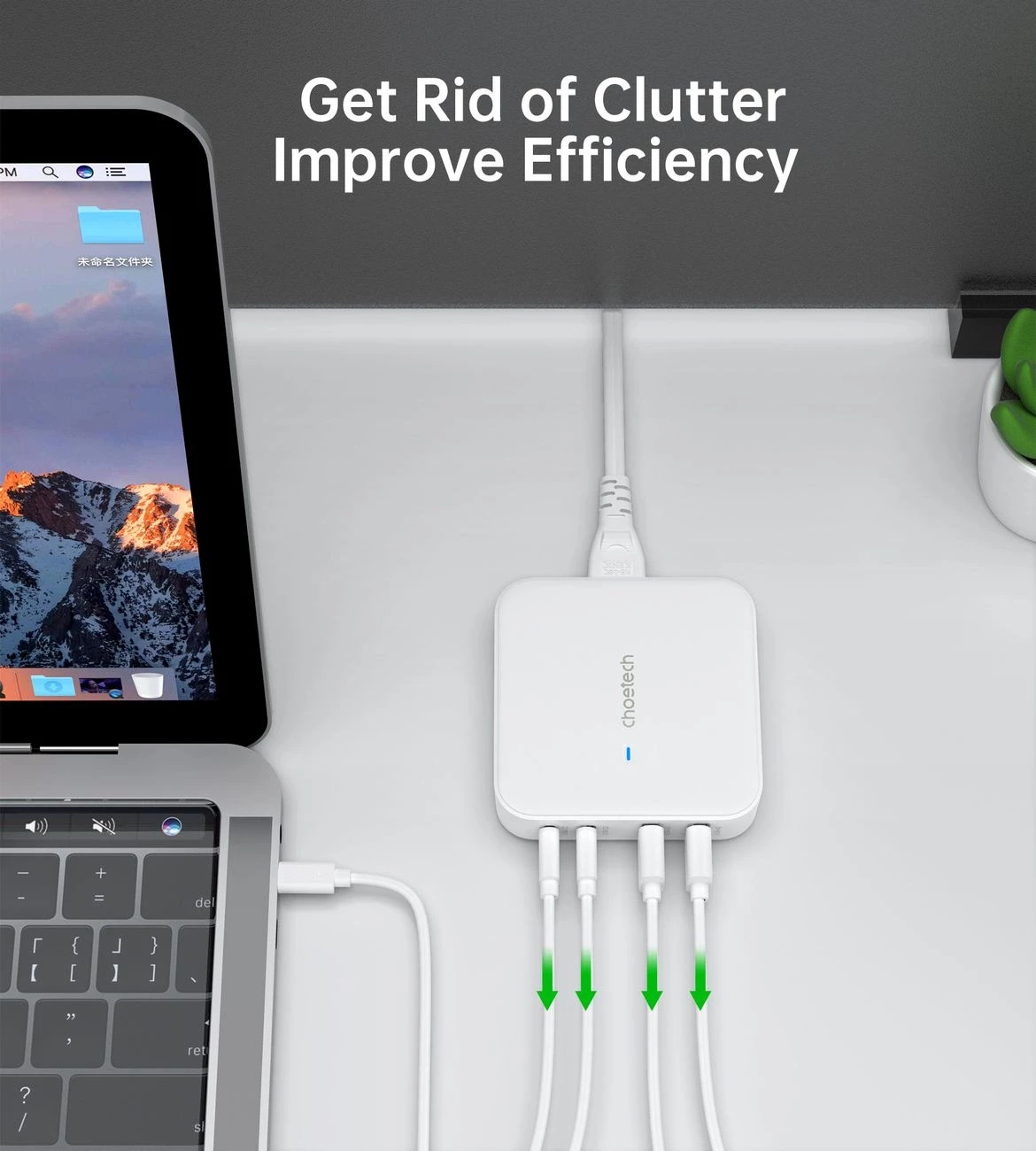 Karikues muri Choetech PD8008, 100W, 2x USB-C, 2x USB-A, i bardhë