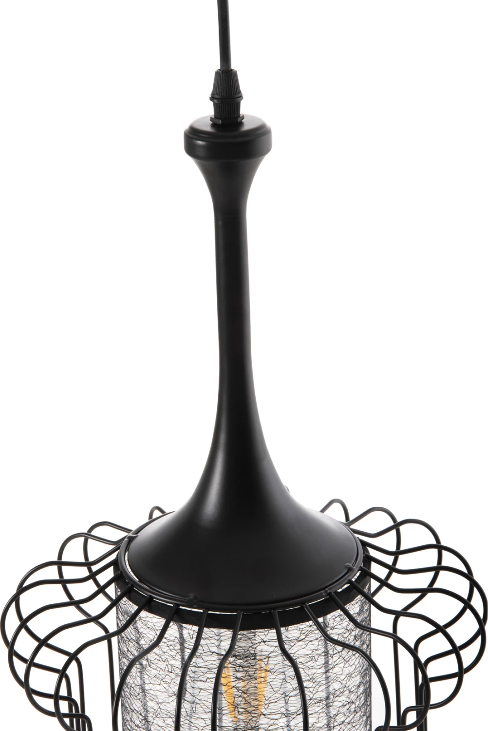 Llampë varëse tavani, FH4087, metal i zi - pëlhurë e bardhë, Φ24x130H cm