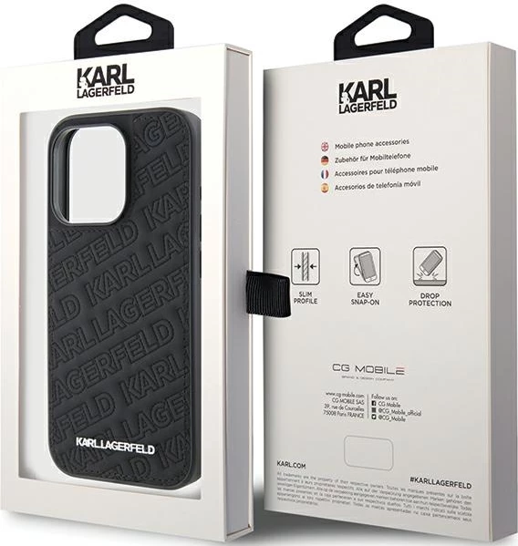 Mbështjellës Karl Lagerfeld Quilted K Pattern për iPhone 15 Pro, i zi