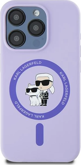 Mbështjellës Karl Lagerfeld Silicone Karl&Choupette Heads Ring MagSafe për iPhone 15 Pro, Violet