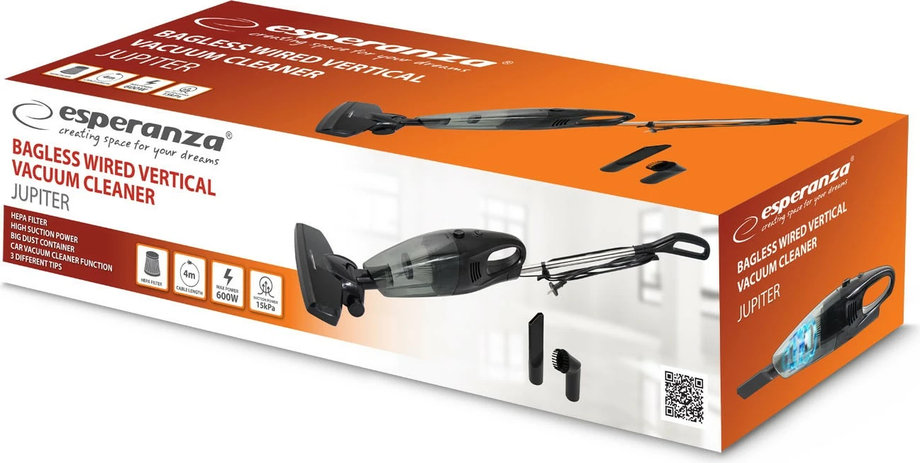 Fshesë vertikale Esperanza Jupiter, 0.8L, 600W, e zezë