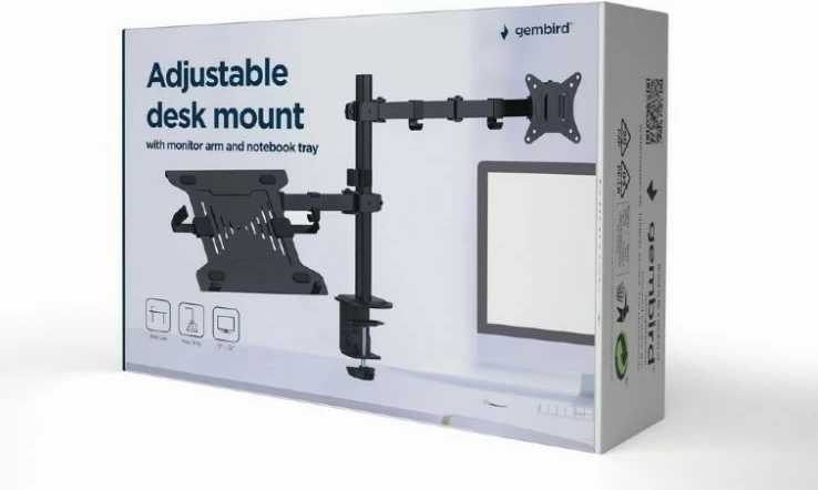 Mbajtëse tavoline Gembird MA-DA-03 me krah për monitor dhe laptop, e zezë