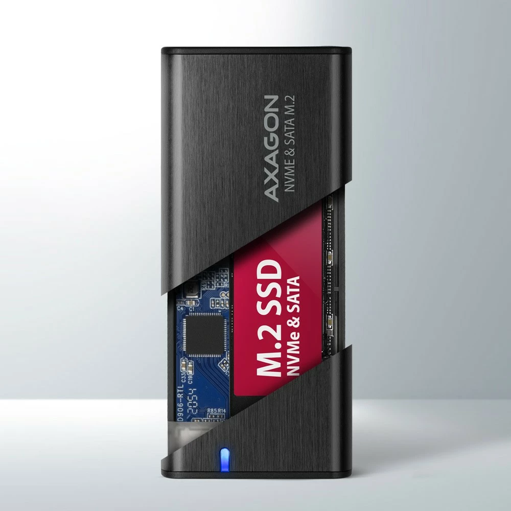 Kasë e jashtme AXAGON EEM2-SB2 për SSD M.2 NVMe/SATA, USB-C 3.2 Gen 2, Alumini, e zezë