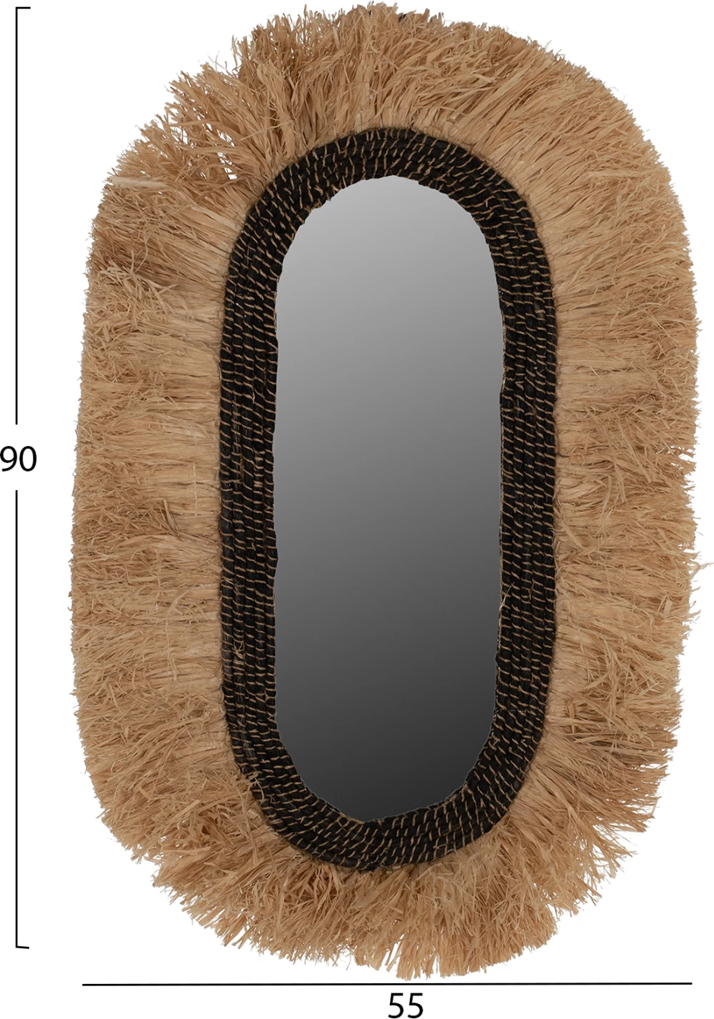Pasqyrë ovale muri, fibra sisali natyrale dhe abaka e zezë, 55x4x90cm, FH7745