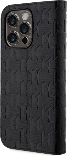 Mbështjellës Karl Lagerfeld Saffiano Monogram për iPhone 14 Pro 6.1", i zi, me kapak