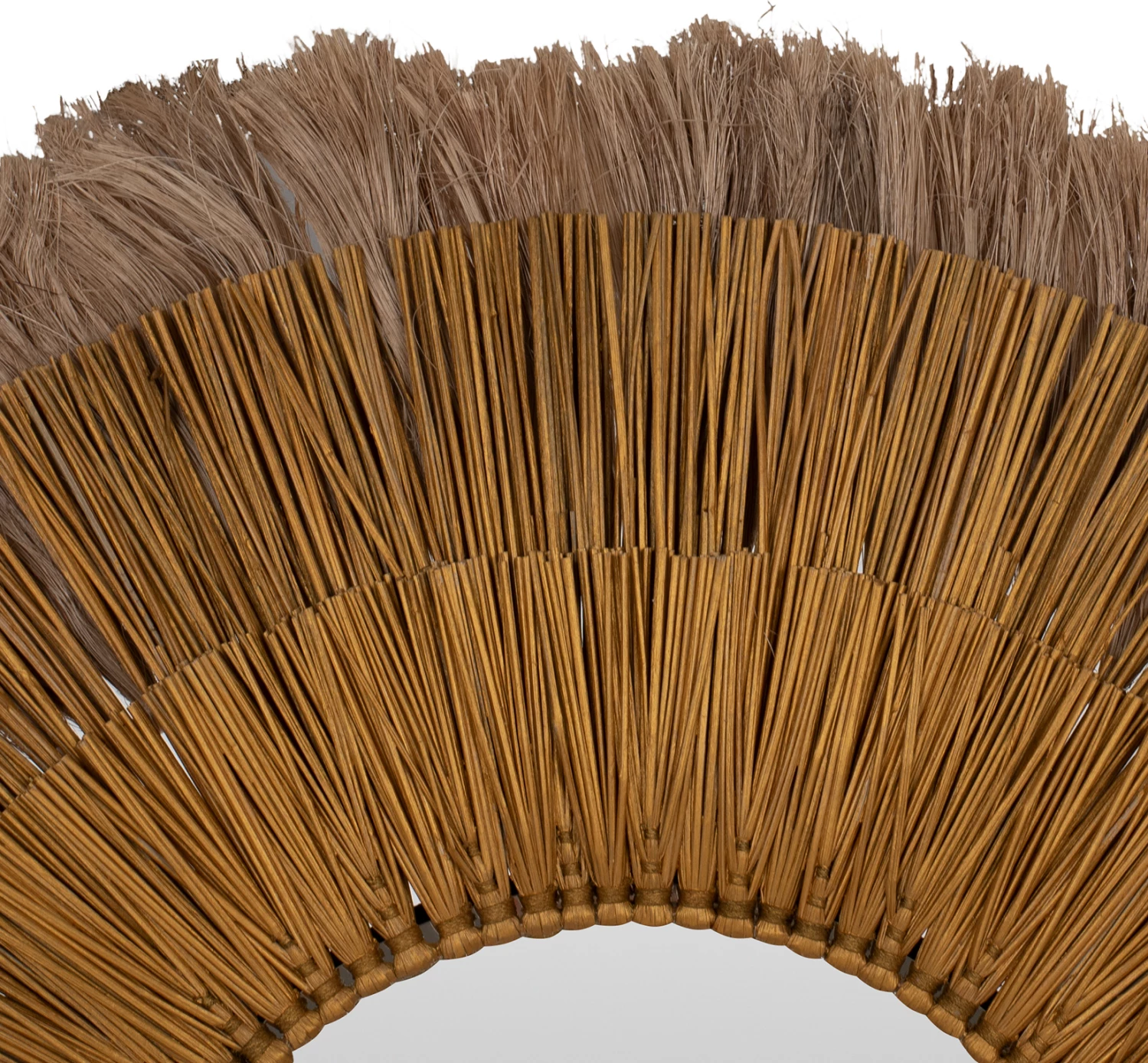 Pasqyrë muri e rrumbullakët, bar Mendong dhe fibra abaca, natyrale & ari, 80x4x80 cm, FH7797