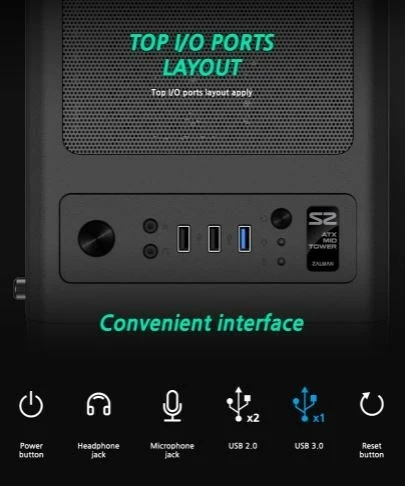 Kasë Zalman S2 TG, ATX Mid Tower, xham i temperuar, e zezë