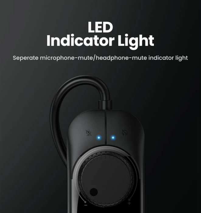 kartë zëri USB e jashtme UGREEN 40964, USB 2.0, 3x 3.5mm, kontroll volum + mute, e zezë