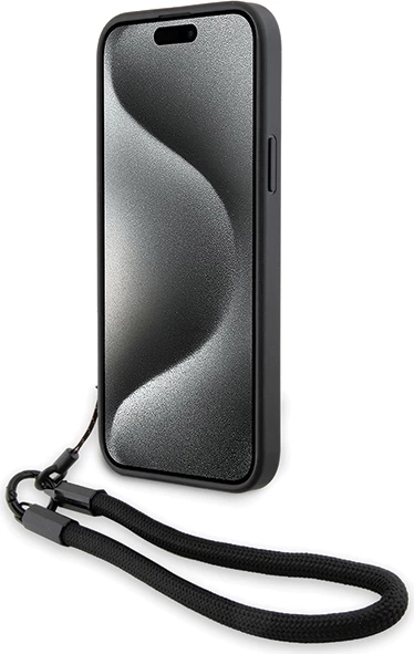 Mbështjellës BMW Signature Leather Wordmark Cord për iPhone 15/14/13, Lëkurë, E zezë