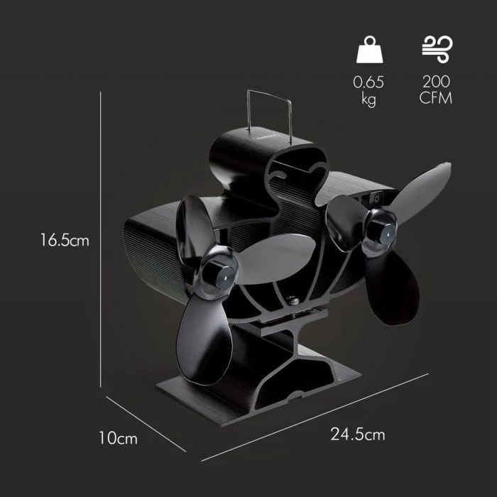 Ventilator për oxhak/sobë VONHAUS Double 2500886, 6 tehe, alumin, automatik 50°C, i zi