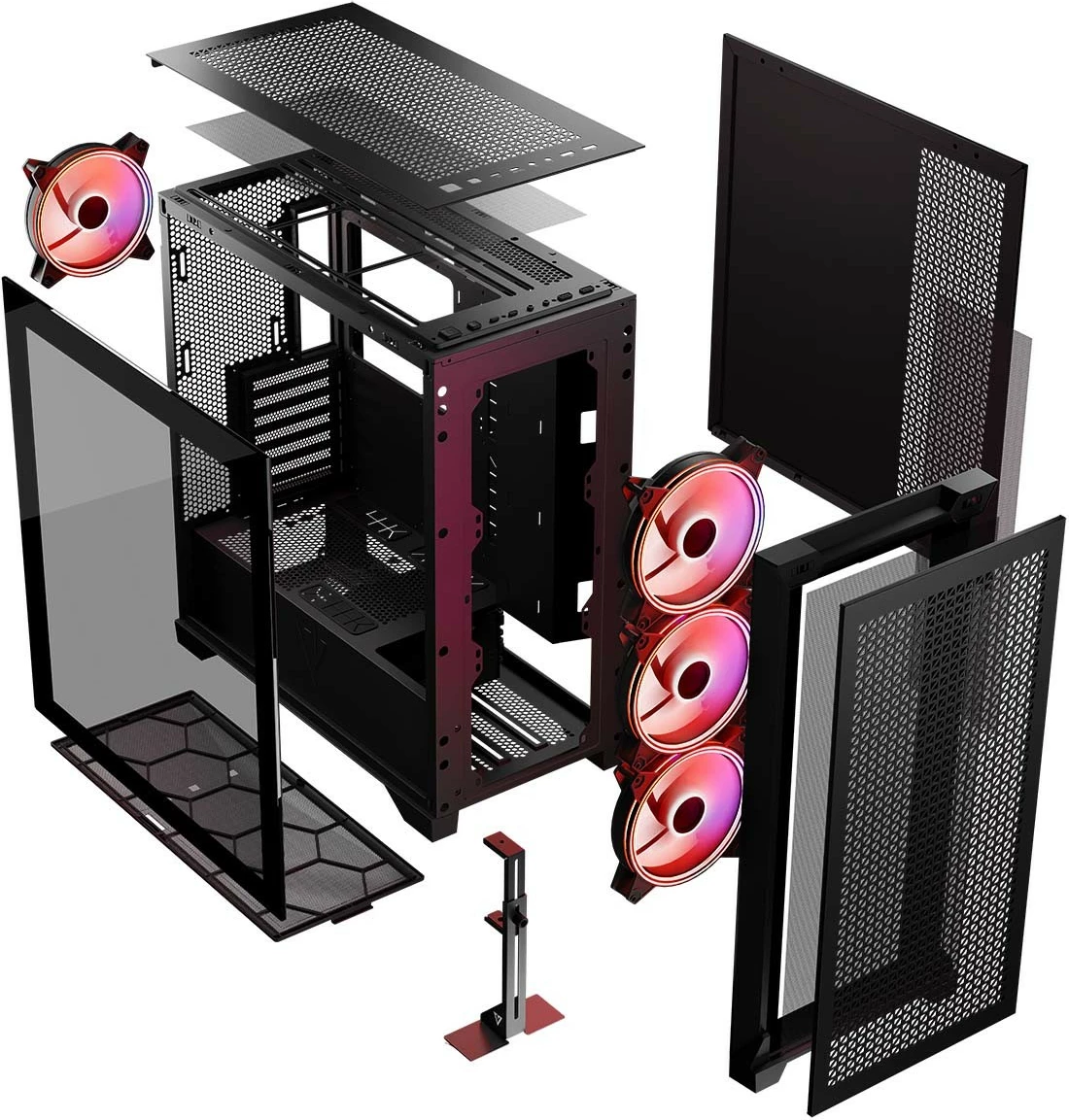 Kasë MODECOM Volcano Expanse T Apex ARGB Midi Tower, xham i temperuar, 4x140mm ARGB, ATX/mATX/ITX, USB-C, e zezë