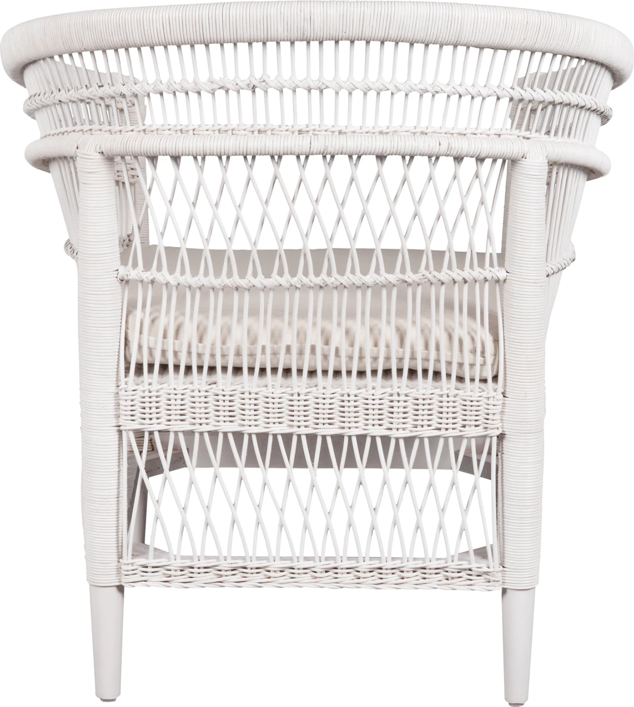 Karrige MALAWI FH9635.02 dru mahogany me rattan, jastëk i bardhë-bardhë 80x70x86Hcm