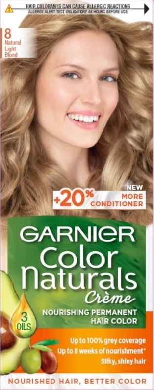 Ngjyrë për flokë Garnier Color Naturals ,8 Natural Light Blonde 40 ml