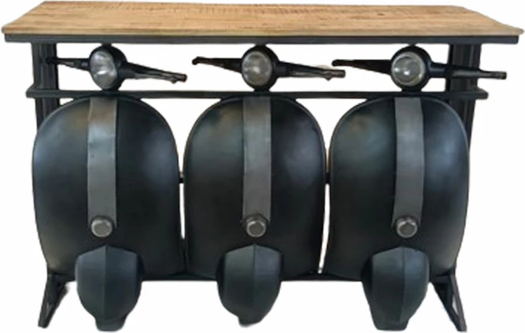 Konsolë Vespa, e zezë, argjend, dru natyral, 138x52x100