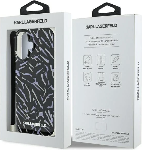 Mbështjellës Karl Lagerfeld Zebra me kordë për iPhone 16 Plus, Violet