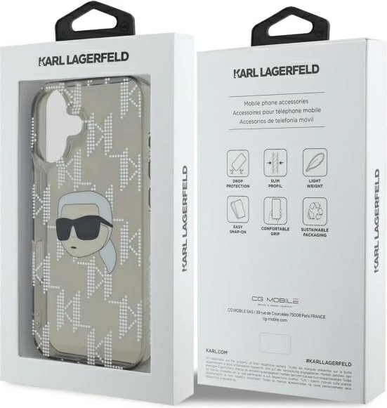 Mbështjellës Karl Lagerfeld IML Karl Head Electroplated për iPhone 16, Zi