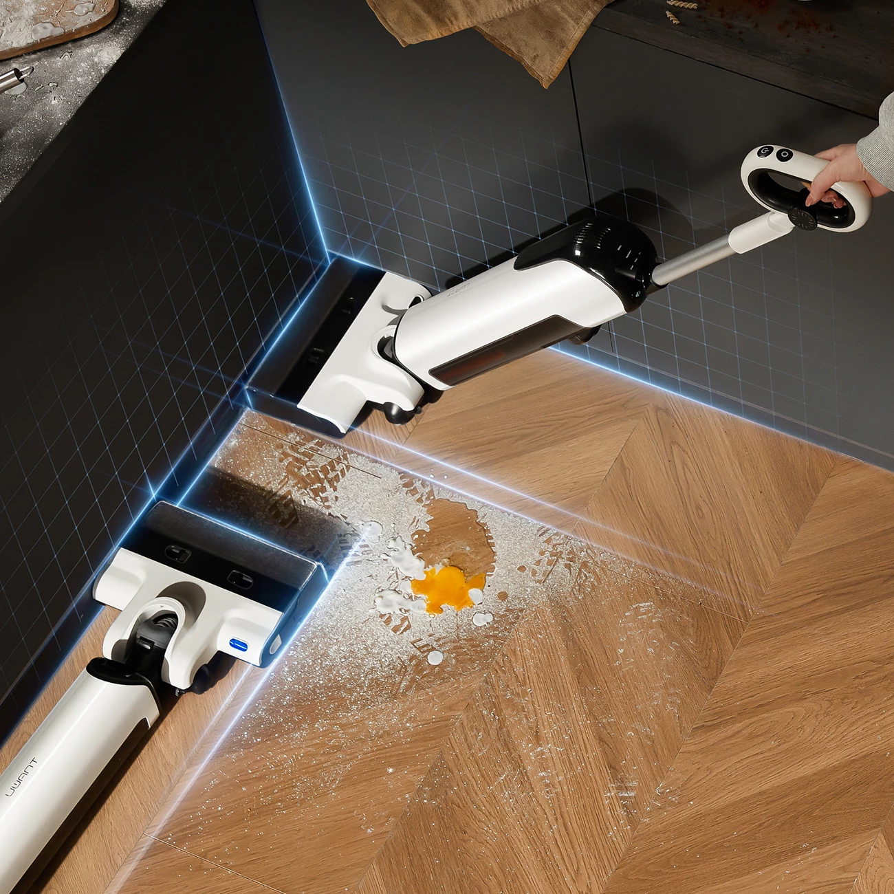 Fshesë elektrike në këmbë UWANT D700 me funksion larjeje dhe stacion karikimi, e bardhë