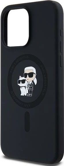 Mbështjellës Karl Lagerfeld Silicone Karl & Choupette Ring MagSafe për iPhone 15 Pro Max, i zi