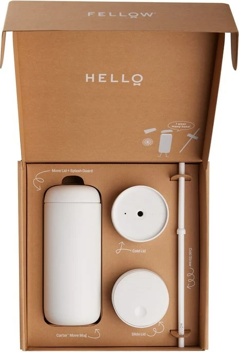 Set termus Fellow Carter + 3 kapakë, 473 ml, e bardhë mat