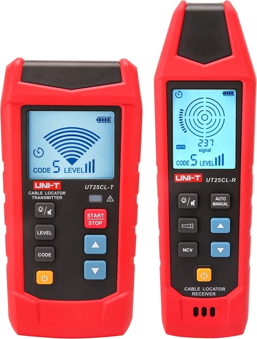 Detektor kabllosh UNI-T UT25CL, set transmetues + pranues, 33 kHz, gjurmim deri 2.5 m, CAT III 480V, IP54, deri 8 transmetues, i kuq