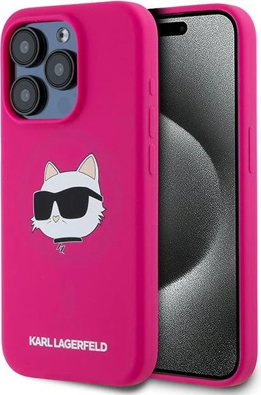 Mbështjellës Karl Lagerfeld Silicone Choupette Head MagSafe për iPhone 15 Pro, Rozë