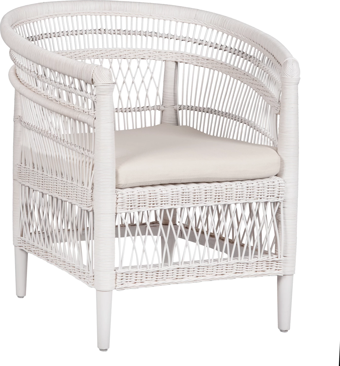 Karrige MALAWI FH9635.02 dru mahogany me rattan, jastëk i bardhë-bardhë 80x70x86Hcm