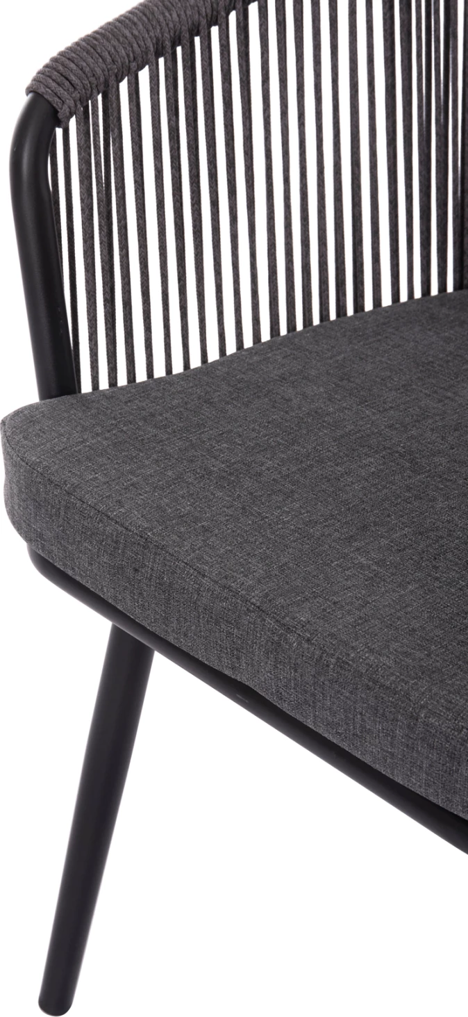 Karrige për ngrënie HARRIET FH5548.13 alumini, kornizë e zezë-antracit, litar P.E. & jastëk, 60x62x80.5H cm, set prej 4 copash