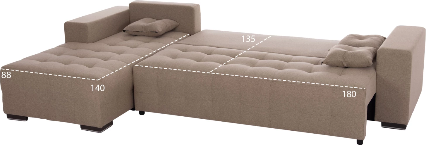 Kënd-sofë me shtrat dhe hapësirë për depo, ngjyrë bezhë, TRENDSTON FH3302.03L, 298x177x95cm