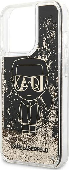 Mbështjellës Karl Lagerfeld KLHCP13LLGGKBK për iPhone 13/13 Pro 6.1", Liquid Glitter Gatsby, zi/artë