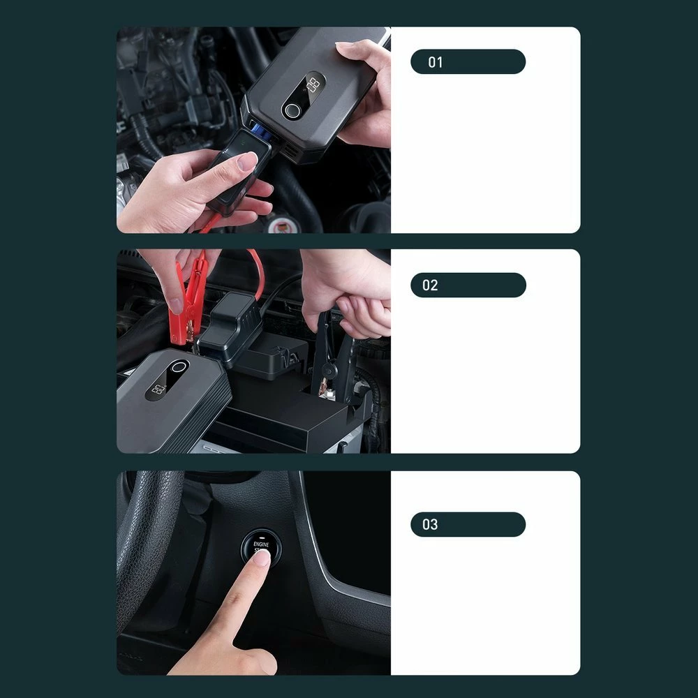 Jump starter Baseus CGNL020001, powerbank 20000mAh, 12V, 2000A, me kabllo krokodili, e zezë