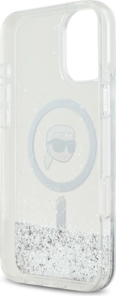 Mbështjellës Karl Lagerfeld Liquid Glitter Karl Head MagSafe për iPhone 16, Transparent