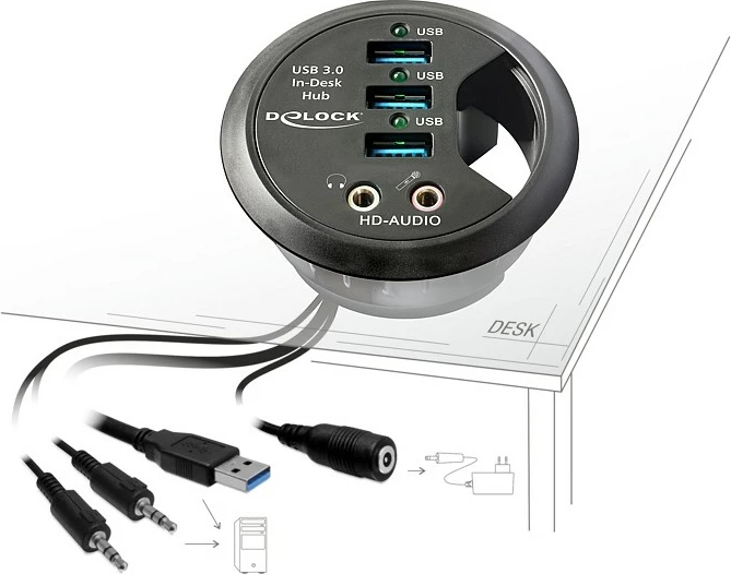 USB hub DeLOCK 61990, LED indikatorë, e zezë