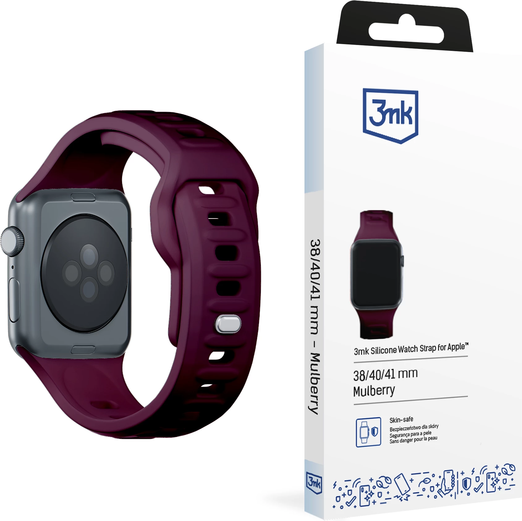 Rrip silikoni për Apple Watch 3mk, 38/40/41mm, Burgundy