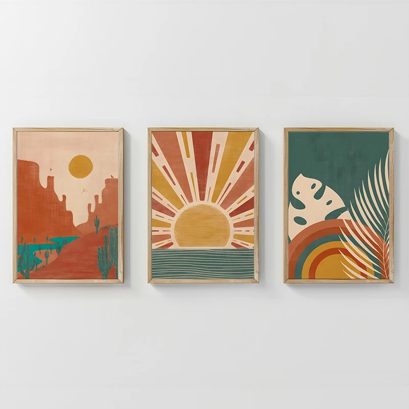 Dekor muri në kornizë Bemvy, triptik, print digjital, shumëngjyrësh, 33x1.5x48cm, set prej 3 copësh