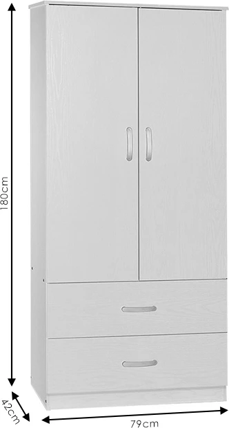 Dollap Zelia me 2 dyer dhe sirtarë, ngjyrë e bardhë, 79x42x180cm