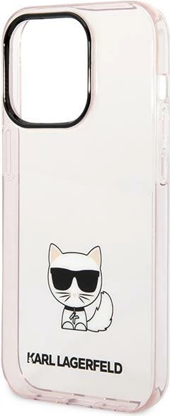 Mbështjellës Karl Lagerfeld Choupette Body për iPhone 14 Pro 6.1", transparent/rozë