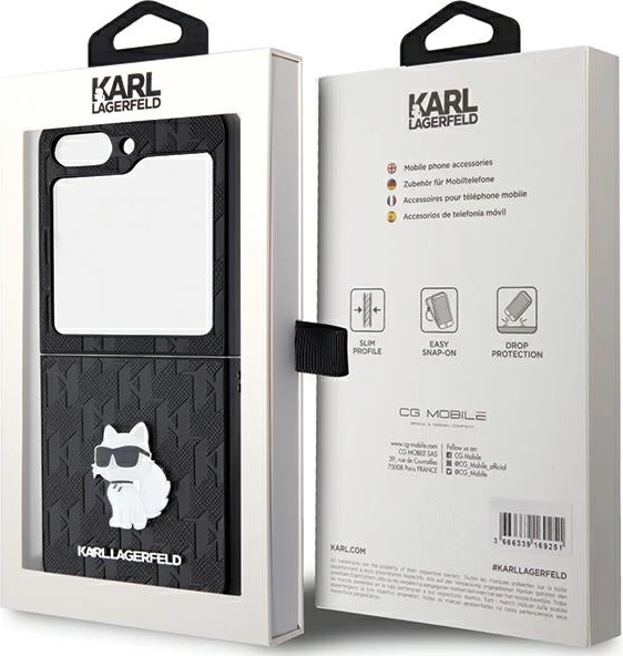 Mbështjellës Karl Lagerfeld Saffiano Monogram Choupette Pin për Samsung Galaxy Z Flip 5, i zi