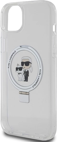 Mbështjellës Karl Lagerfeld KLHMP15MHMRSKCH për iPhone 15 Plus / 14 Plus 6.7", me unazë Ring Stand, MagSafe, Bardhë