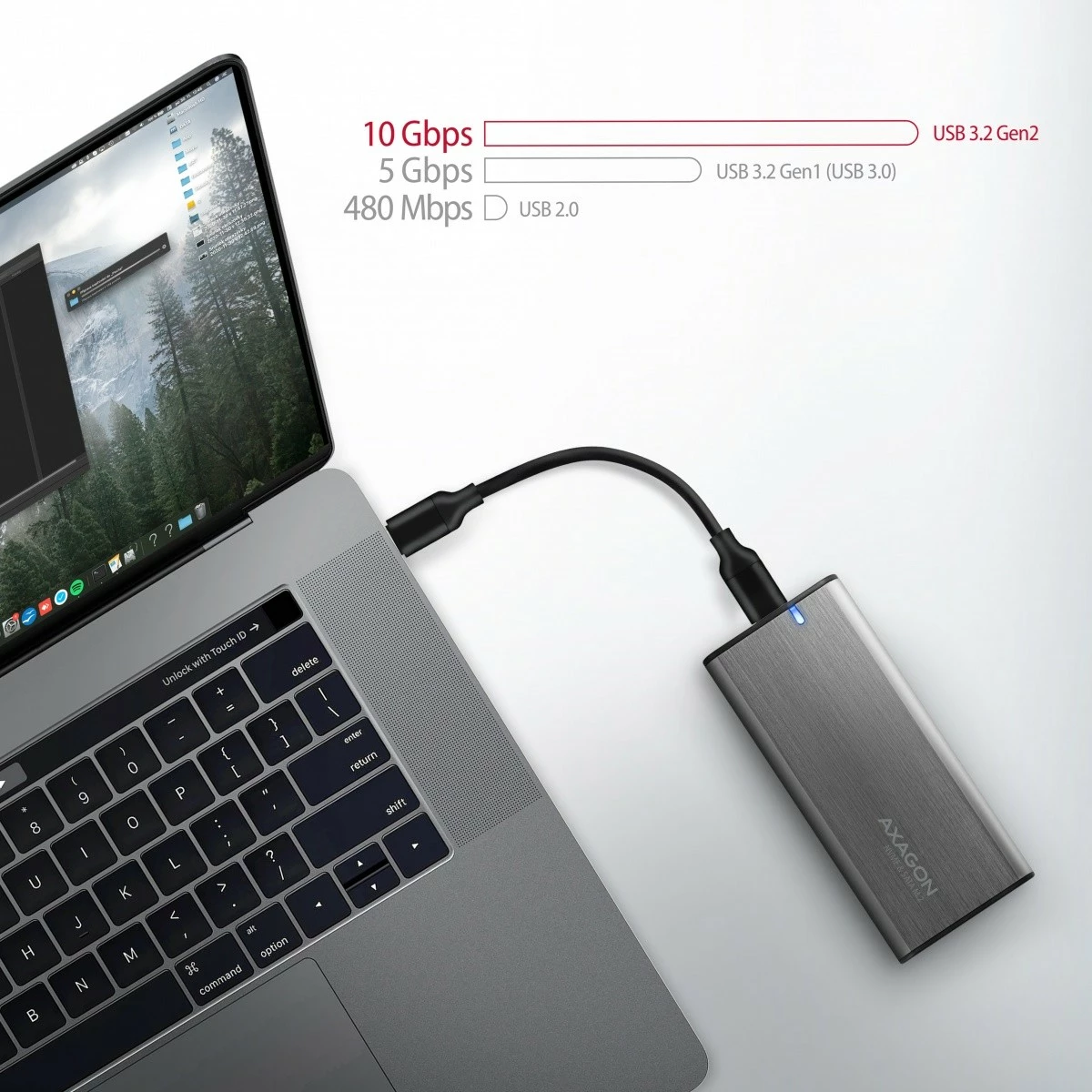 Kasë e jashtme AXAGON EEM2-SG2 për SSD M.2 NVMe & SATA, USB-C 3.2 Gen 2, Alumini, Argjendtë