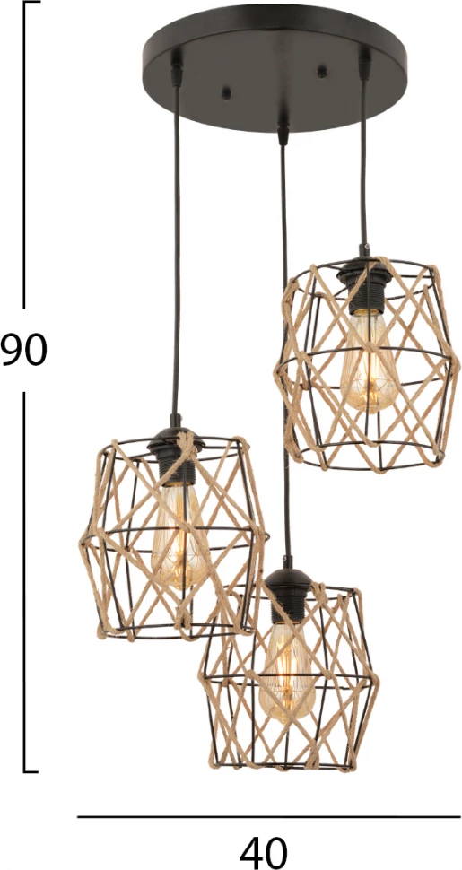 Llambë varëse 3-dritare metalike e zezë FH7430.01 40x90 cm