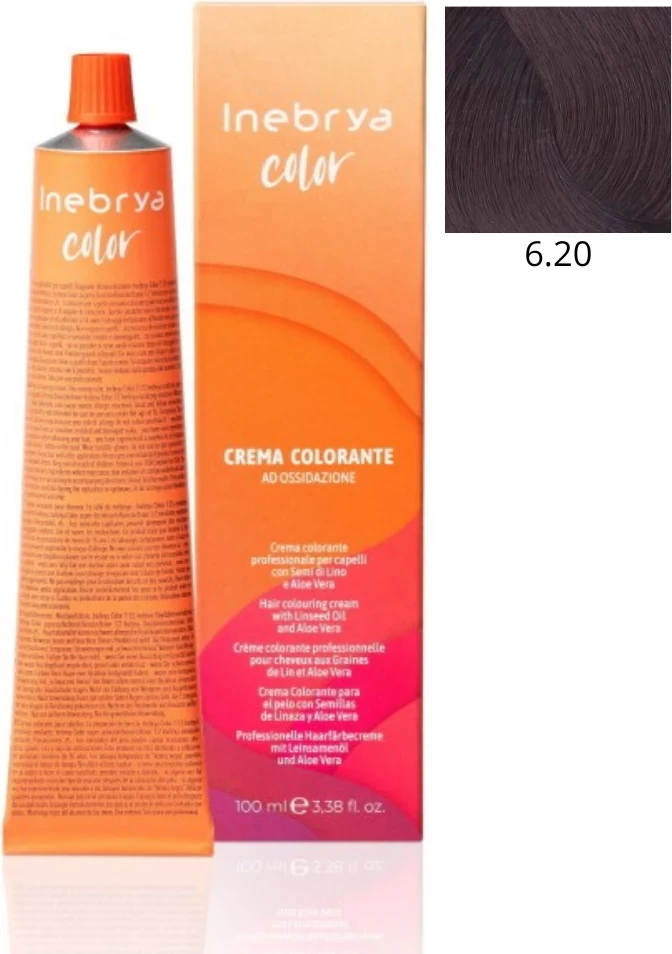 Ngjyrë për flokë Inebrya 6/20 Bionde e mbyllur dhe violet me qershi, 100ml