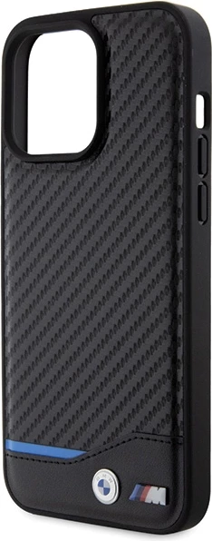 Mbështjellës BMW Leather Carbon për iPhone 15 Pro Max, i zi