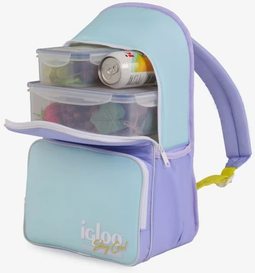 çantë ftohëse shpine IGLOO Soft Retro Backpack Pastel, 20 kanaçe, 28×18×46 cm, pastel blu/lejla
